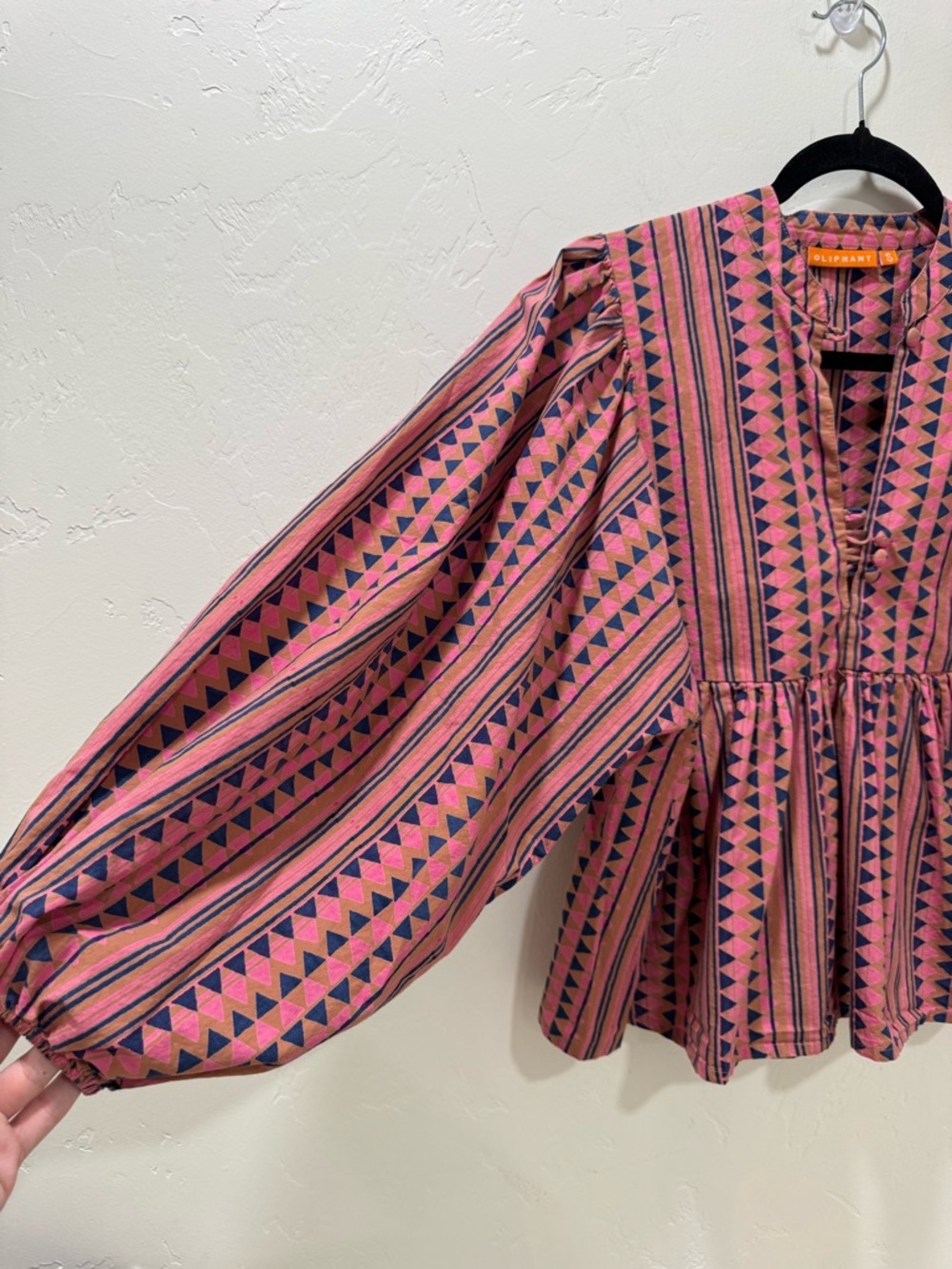Oliphant Mandarin Balloon Blouse Top Tribal Boho Flowy Small *Button FLAW - Picture 6 of 16
